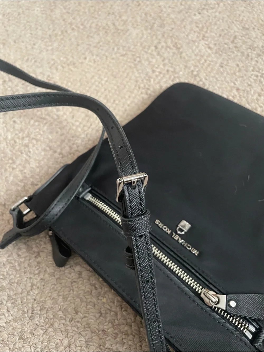 Michael Kors Black Nylon Crossbody Kelsey Bag with Silver Hardware